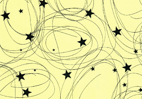 PAPEL DE REGALO PREMIUM ESTRELLITA Y CIRCULOS NEGRO FONDO AMARILLO